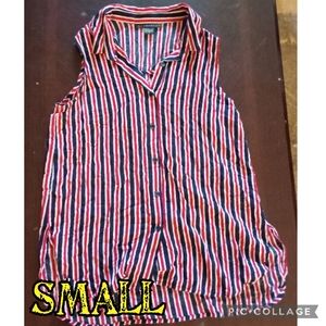 Attention Red Blue Stripe Sleeveless Blouse SMALL